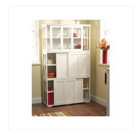 Kitchen Storage Cabinet Stackable Sliding Doors White Wood Pantry