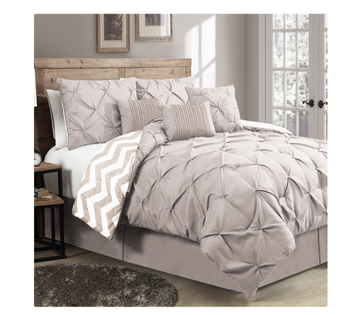 Luxurious Reversible Comforter 7 Piece Bedding Set Queen Bed Pleat
