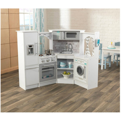 childrens wooden kitchen with washing machine