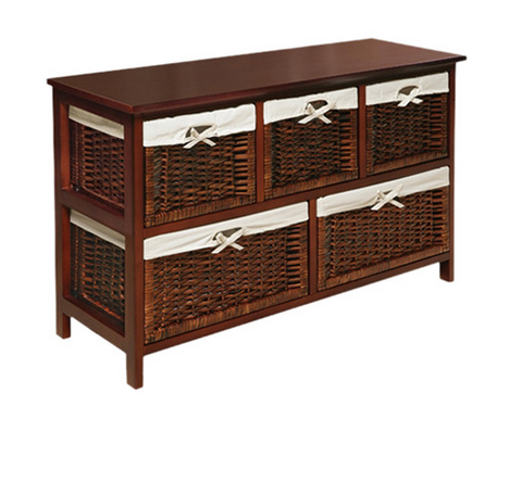 Wicker Storage Chest Baskets Organizer Furniture Wood Cabinet