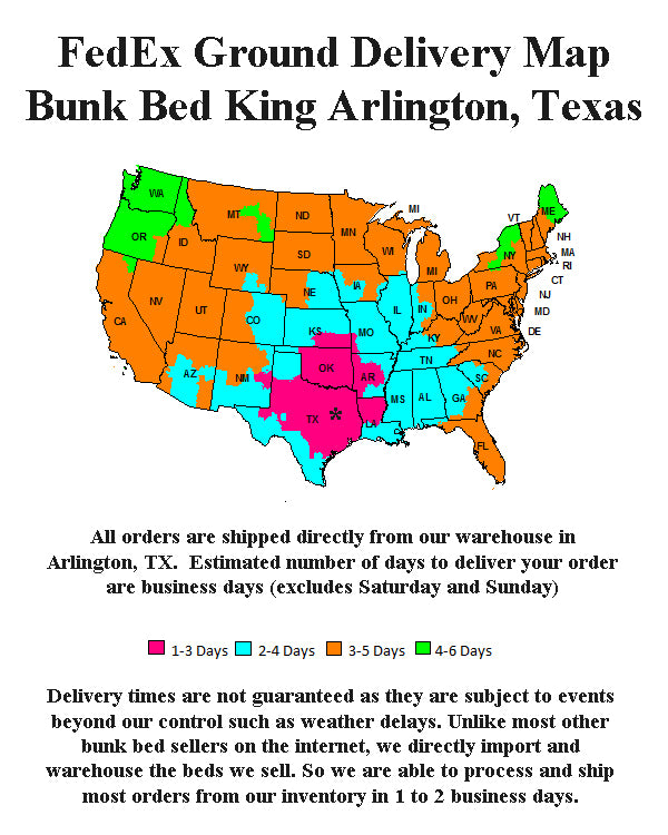 FedEx Delivery Map for Bunk Bed King