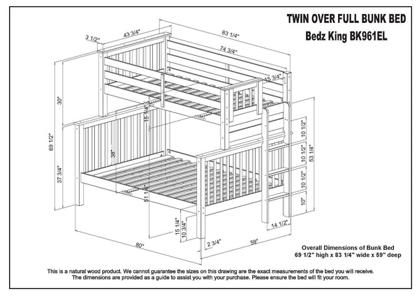 twin over full bunk bed measurements