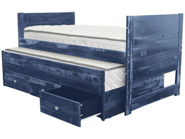 blue twin bed with storage