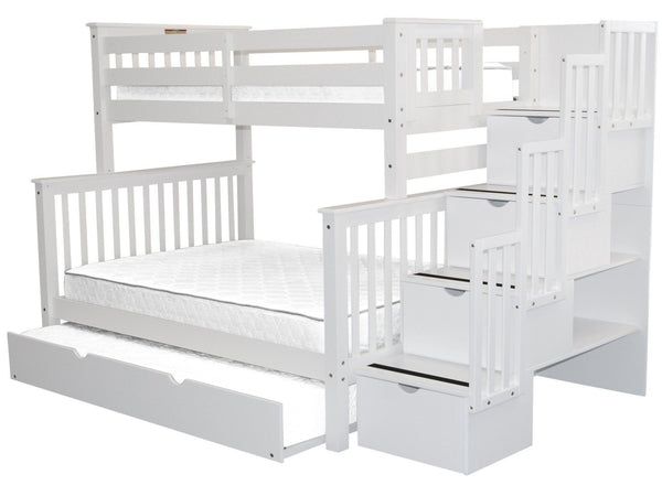 white twin over full bunk bed with stairs