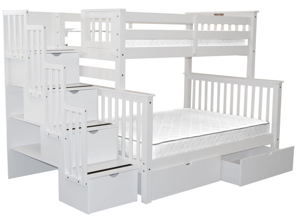 Bunk Beds Twin Over Full Stairway White 2 Drawers 998