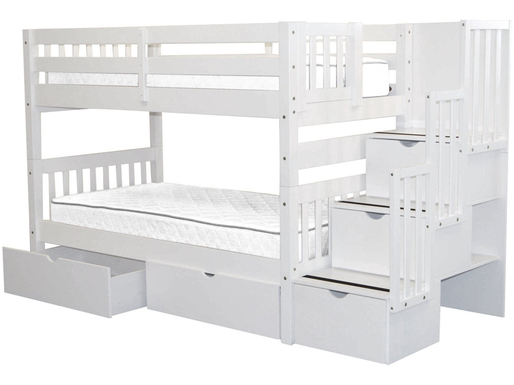 Bunk Beds Twin Stairway White 2 Drawers 866