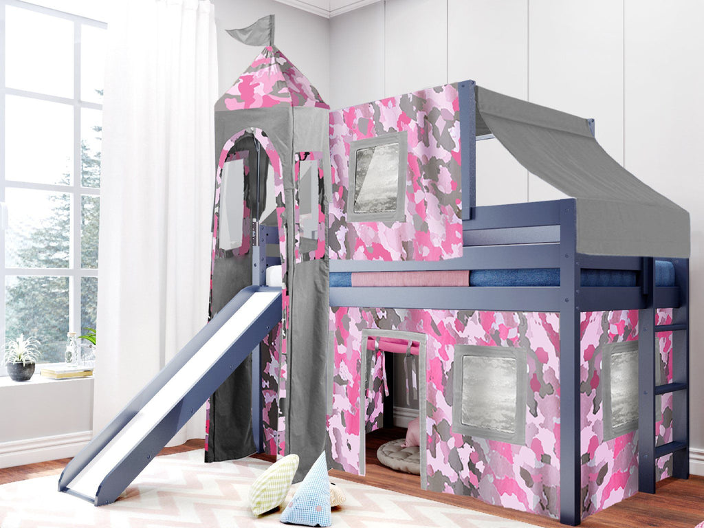 pink bunk bed with slide