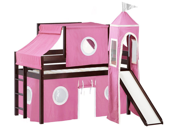 Princess Twin Low Loft Bed CHERRY | Pink & White Tent $499