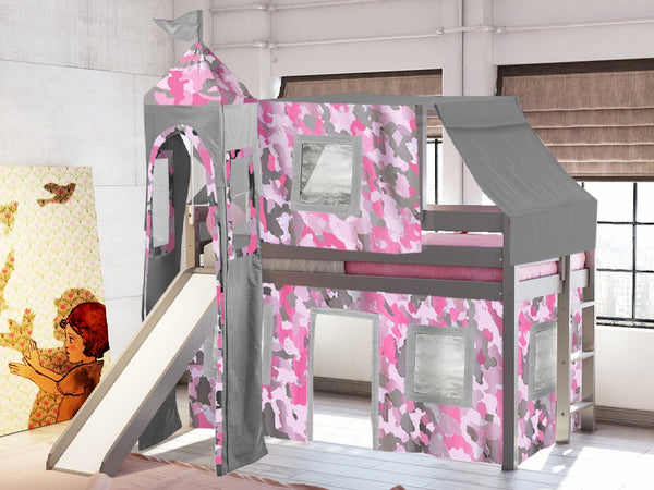 Princess Twin Loft Bed In Gray Pink Camo Tent 475