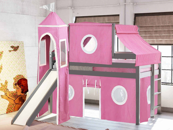 Princess Twin Loft Bed In Gray Pink White Tent 475