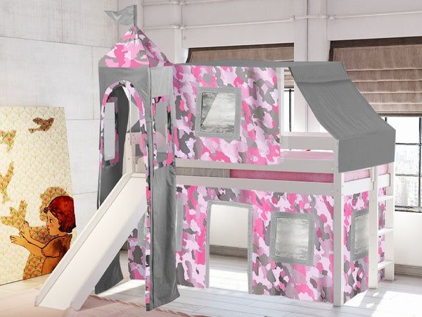 Princess Twin Loft Bed In White Pink Camo Tent 475