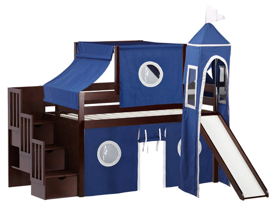 Castle Stairway Twin Loft Bed Cherry Blue And White Tent 698 