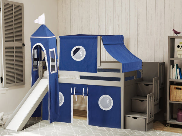 Verrassend Castle Stairway GRAY Twin Loft Bed | Blue & White Tent $665 AL-64