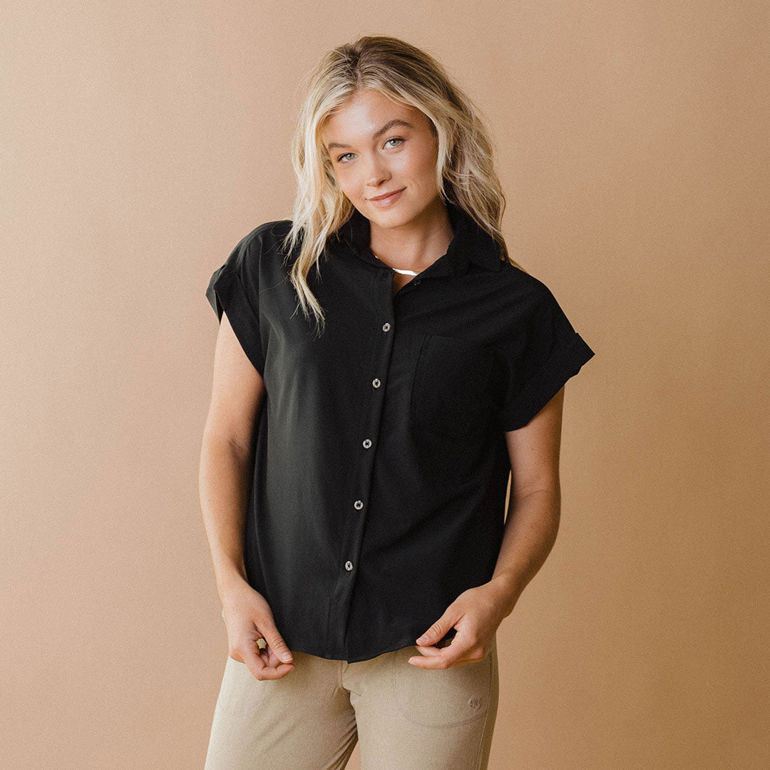 high low button down blouse