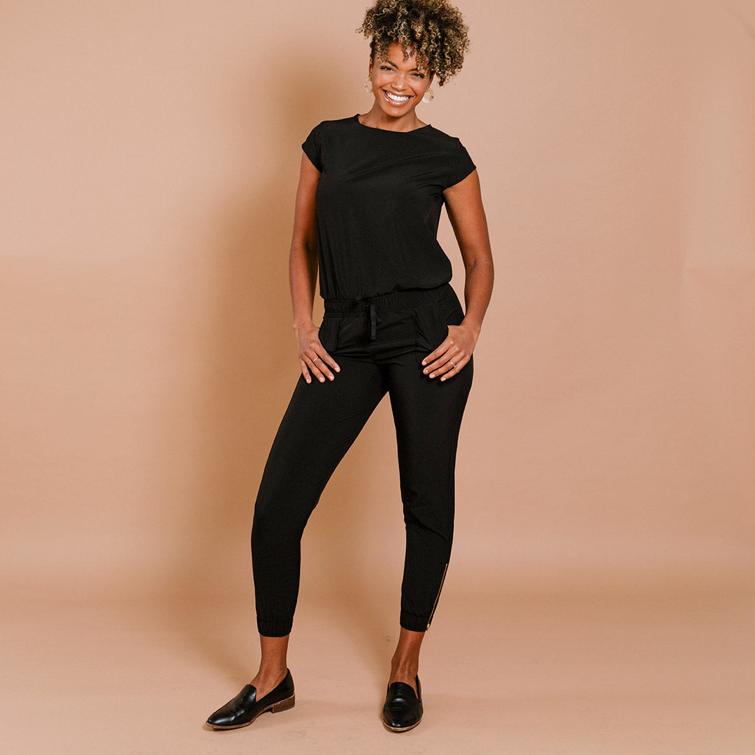 next women's black petite jumpsuits