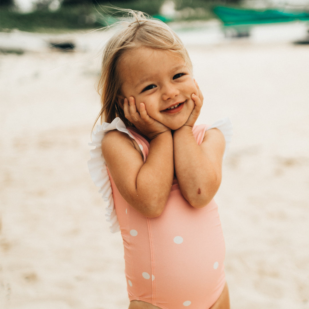 Mini Ruffle One-Piece, Pink Dottie