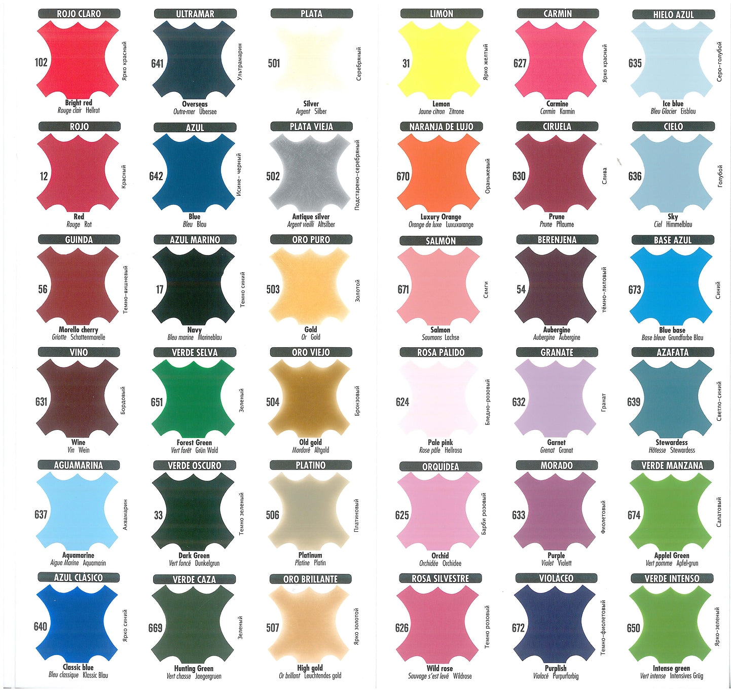 Tarrago Dye Chart