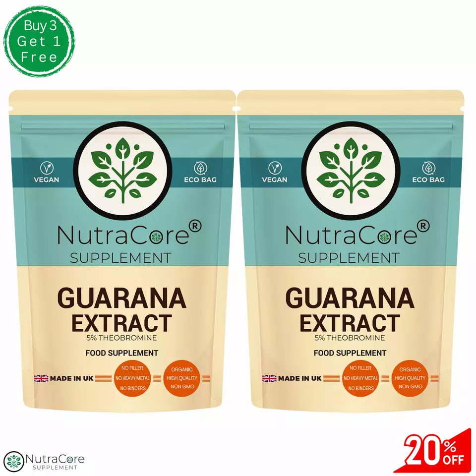 Guarana Extract Capsules 5500mg (5% Theobromine) - 90 Vegan Capsules Herbal Remedies & Resins 95% Phytosterols (40% ß-Sitosterol