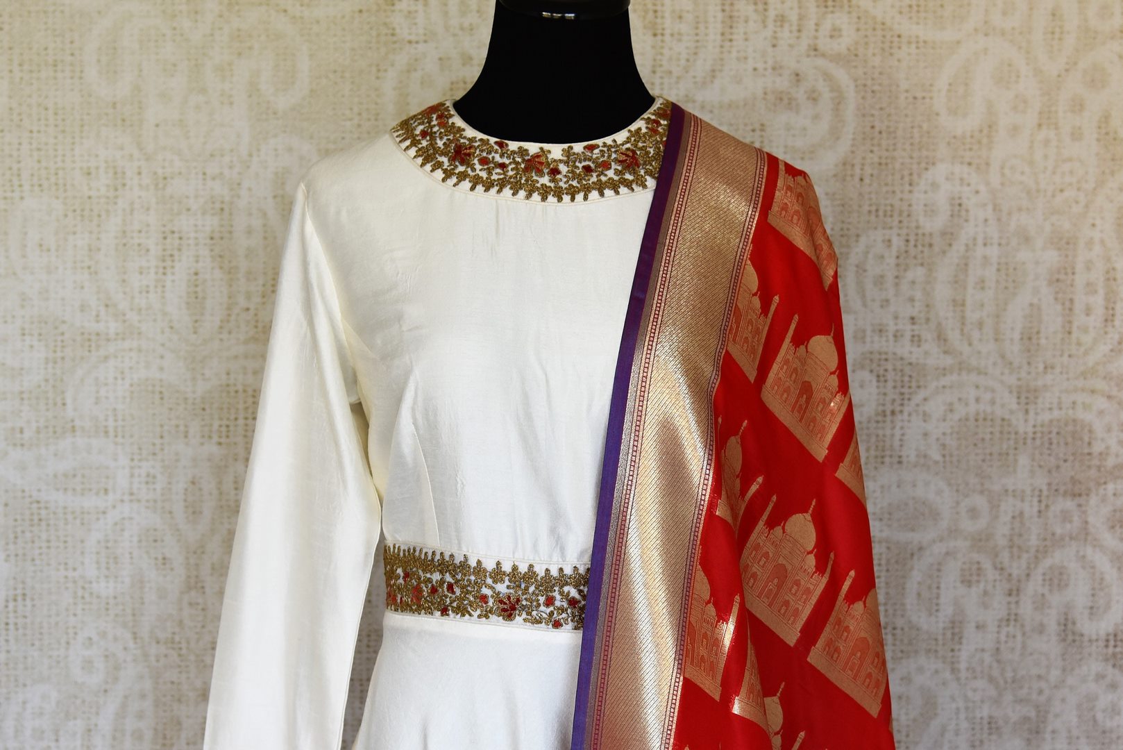 white dress red dupatta