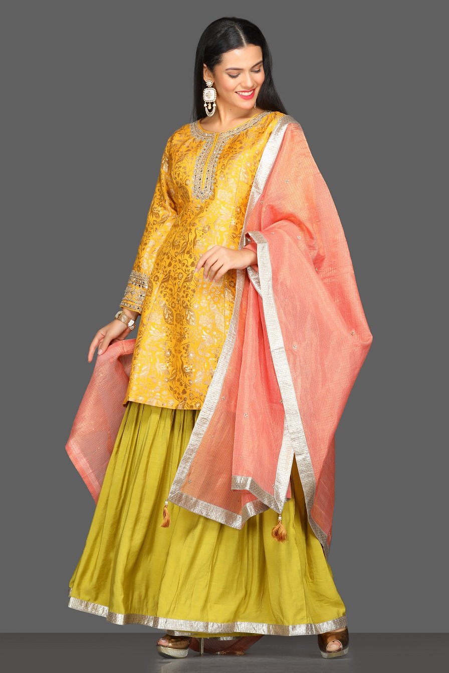 yellow dress with pink dupatta