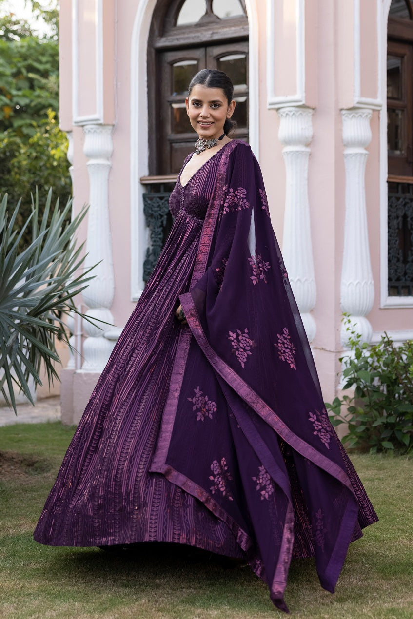 Kalamkari Print Gown in Georgette With Pant and Dupatta Indian Party Wear  Gown in USA, UK, Malaysia, South Africa, Dubai, Singapore
