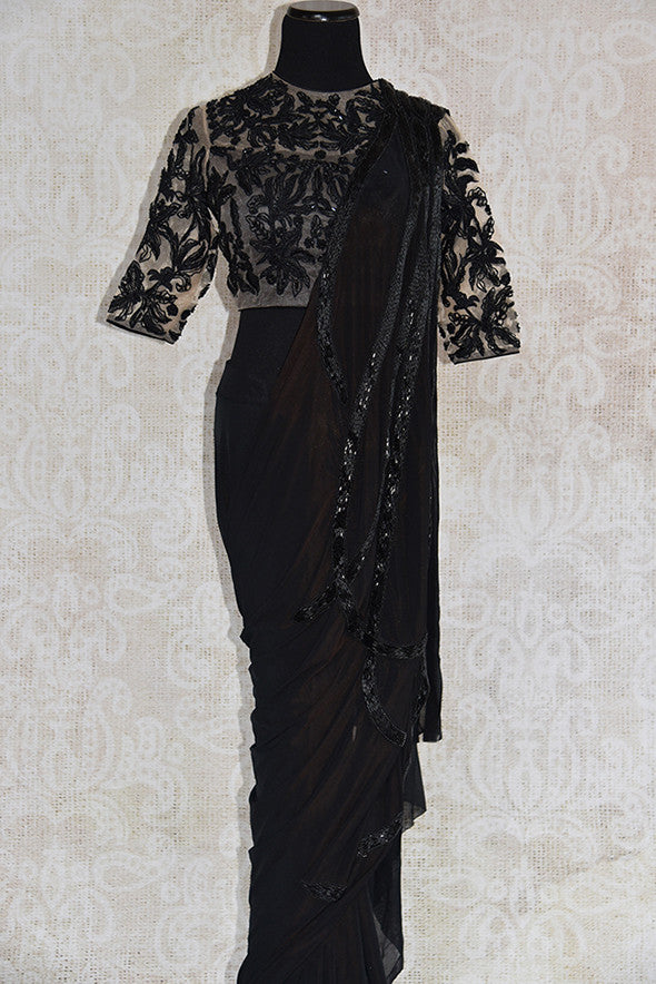 black saree for cocktail party