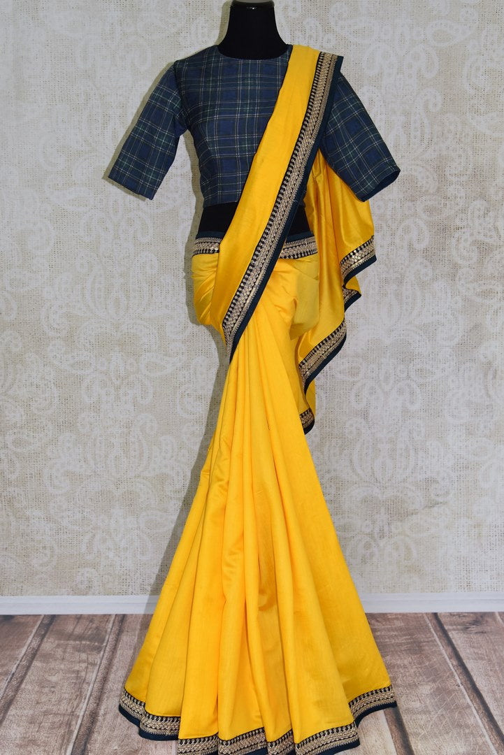 Shop yellow embroidered tussar georgette saree with blouse online in USA. Shop exclusive Indian designer saris, concept sarees, handloom sarees in USA at Pure Elegance clothing store. Explore a range of traditional Indian women clothing also available at our online store. Shop now.-full view