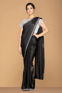 Charming Silver- Black Lycra Saree with Black Blouse