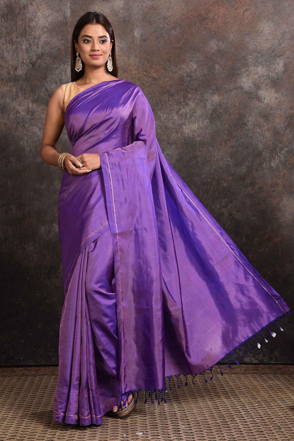 Summer Purple And Golden Party Wear Plain Border Work Cotton Silk Saree  With Blouse at Best Price in Surat | Nilkanth Art