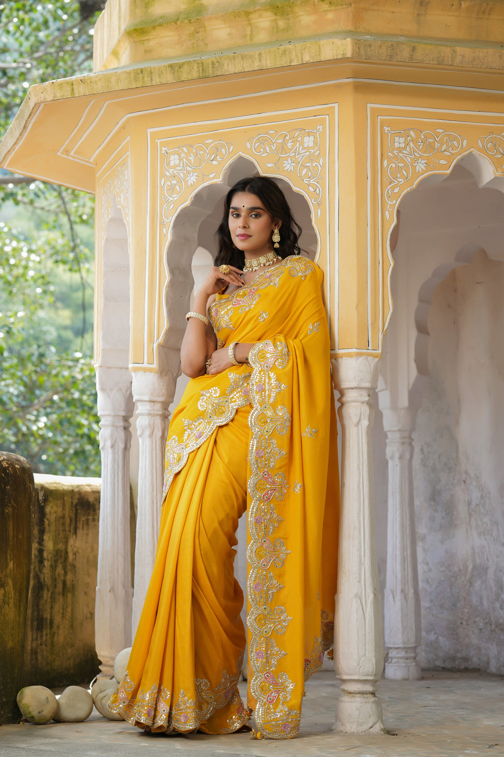 Yellow Tussar Silk Saree