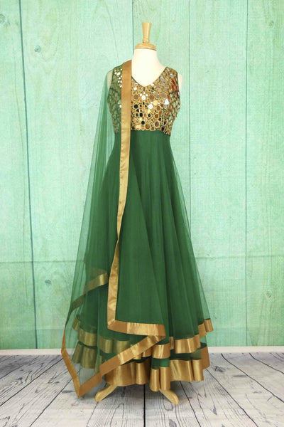 green and gold anarkali