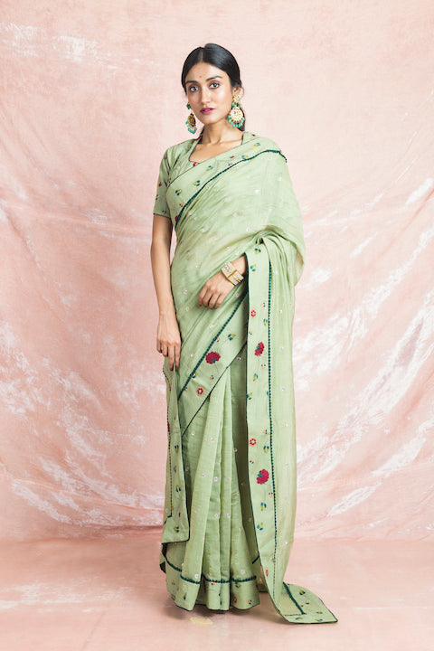 Buy Blue Cotton Chanderi Saree For Women by Vaayu Online at Aza Fashions.