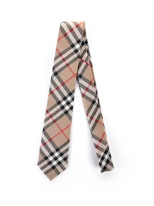 Men's Modern Cut Vintage Check Silk Tie Beige 1502