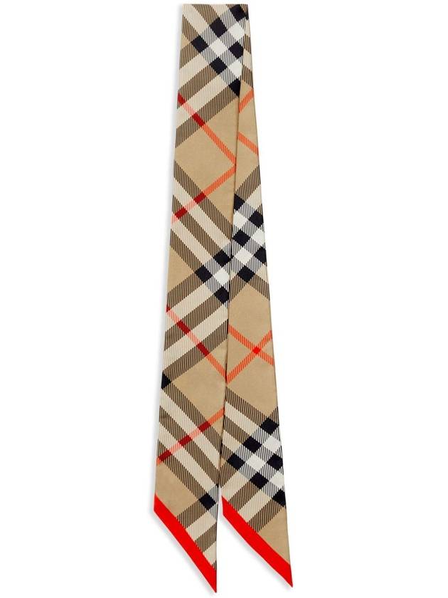 Check Red Hem Silk Scarf Beige 1489