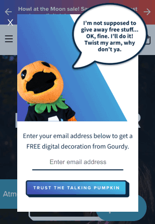 Gif of AtmostFX's pop-up with a talking pumpkin