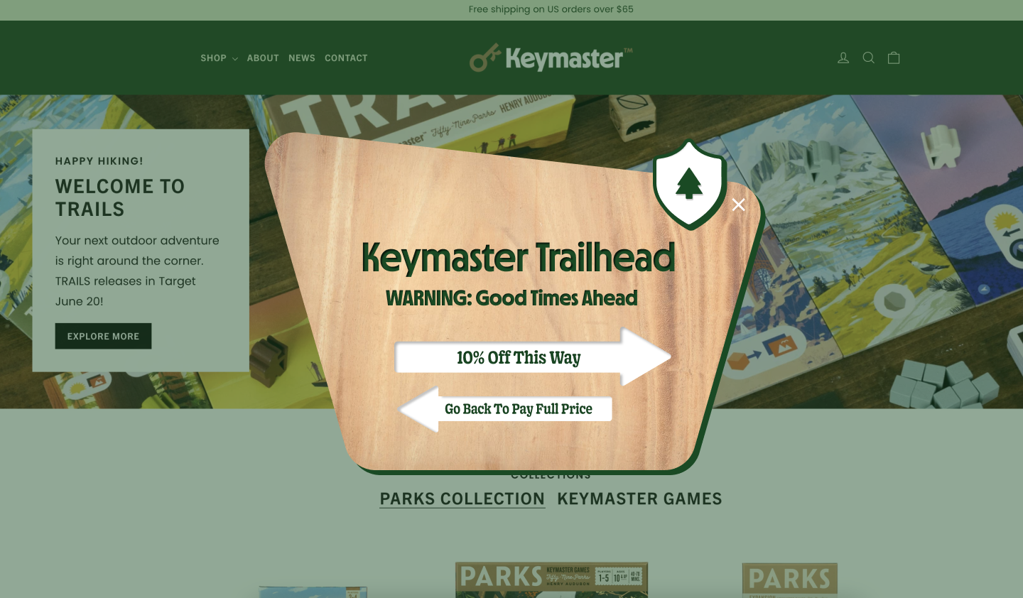 Keymaster games pop-up