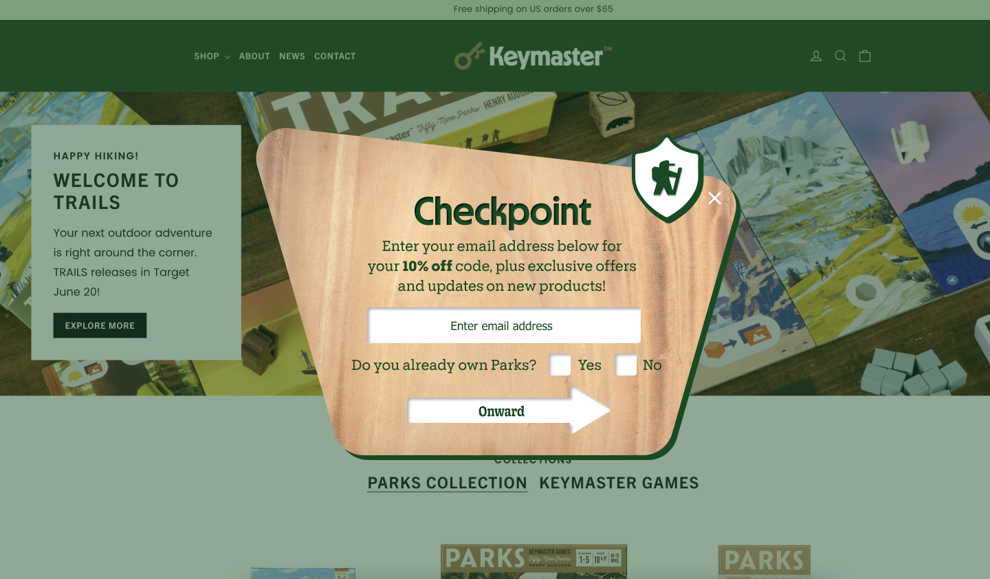 Keymaster games pop-up that asks if the customer has purchased their card game before