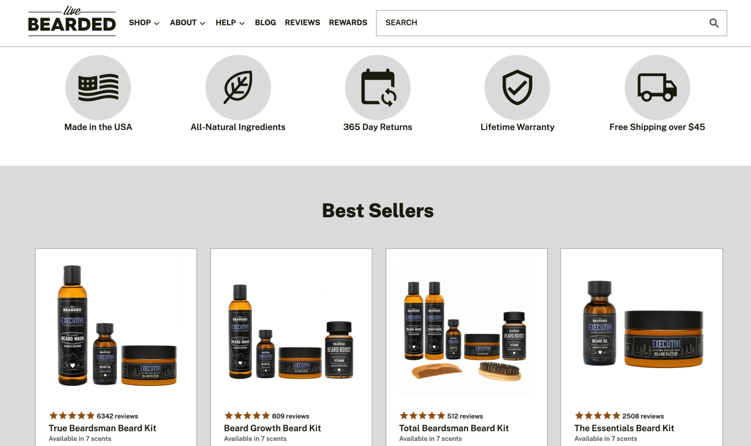 Screenshot of Live Bearded's brand benefits