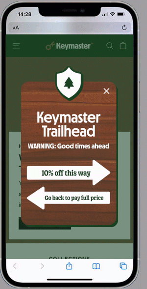 Video of Keymaster Games' pop-up that collects email.