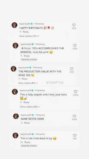 Screenshot of Taylor Swift responding to fans on social media.