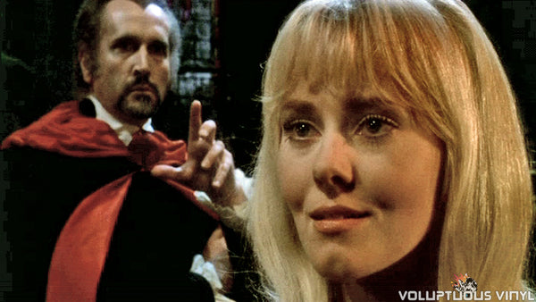 Man in Black and Yutte Stensgaard as Carmilla in Lust for a Vampire