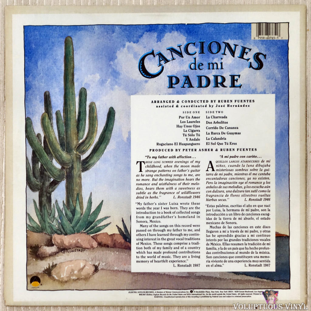 Linda Ronstadt ‎– Canciones De Mi Padre (1987) Vinyl, LP, Album –  Voluptuous Vinyl Records