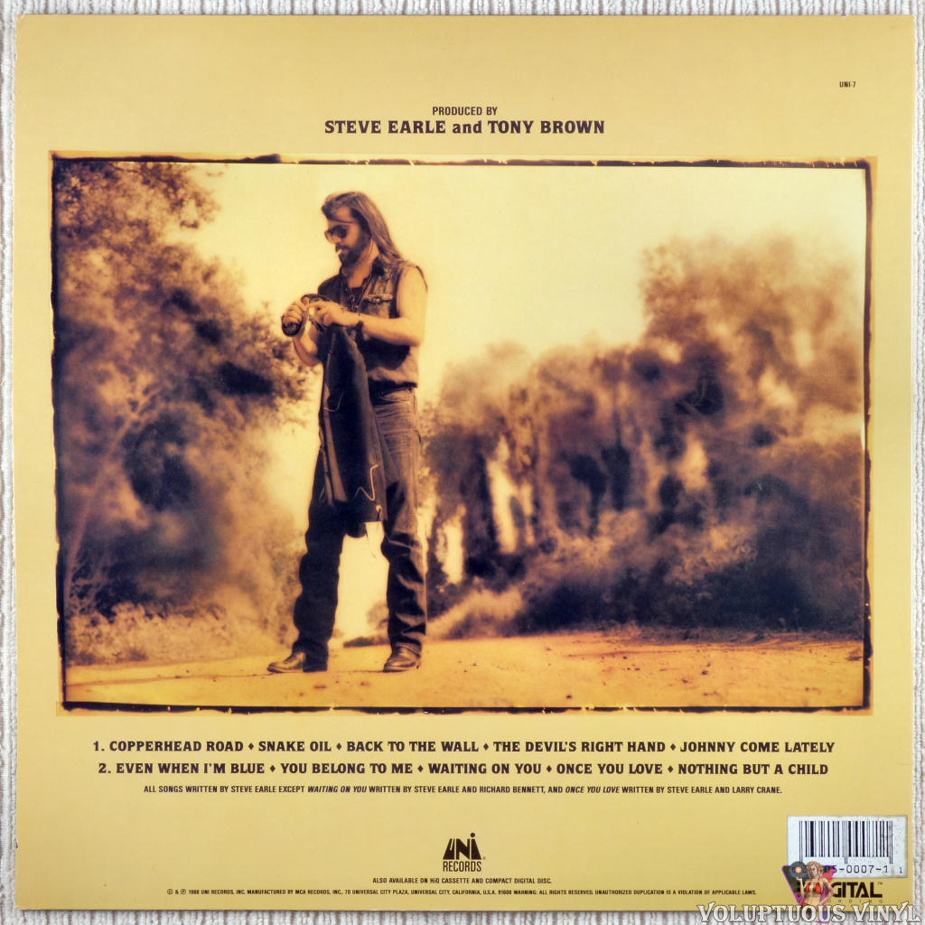 Steve Earle ‎ Copperhead Road 1988 Vinyl Lp Album Voluptuous