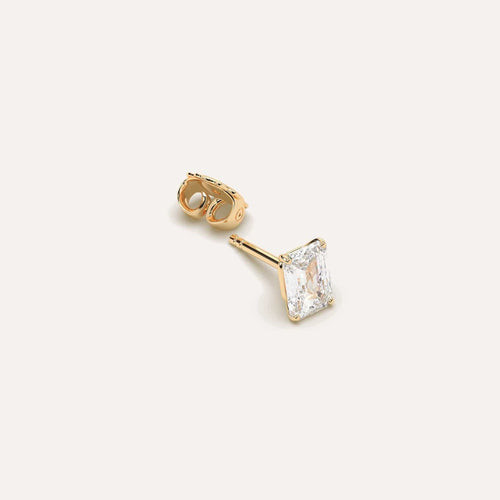 1 1/2 carat Single Emerald Diamond Stud Earring