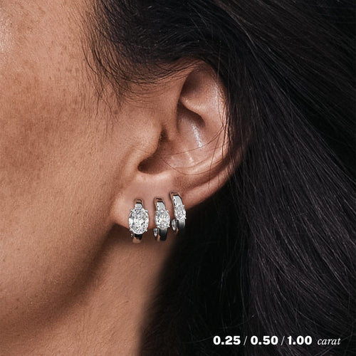 1 1/2 carat Single Oval Diamond Hoop Earring