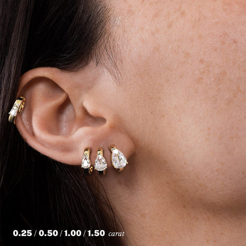 1 1/2 carat Single Pear Diamond Hoop Earring