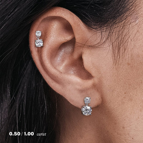 1 carat Single Round Diamond Drop Earring