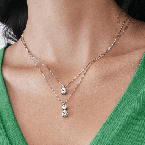 Duo Diamond Drop Pendant Necklace