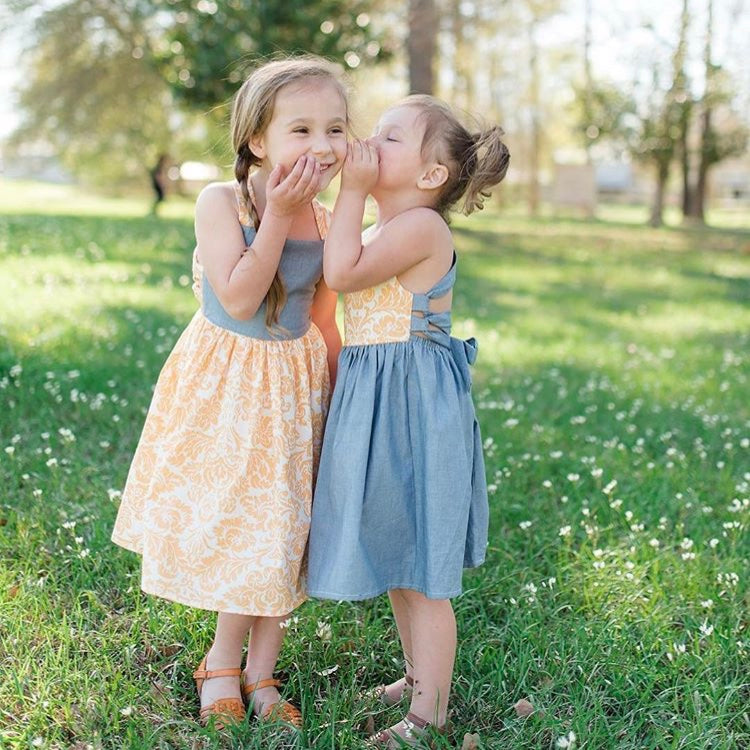 Girls Chambray Lace Up Dress