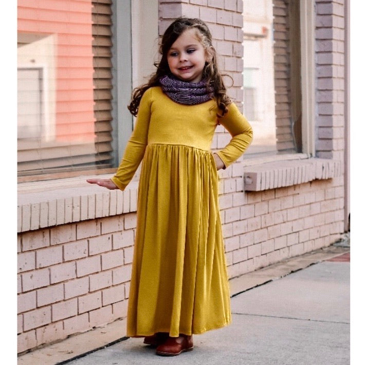 mustard maxi dress with sleeves